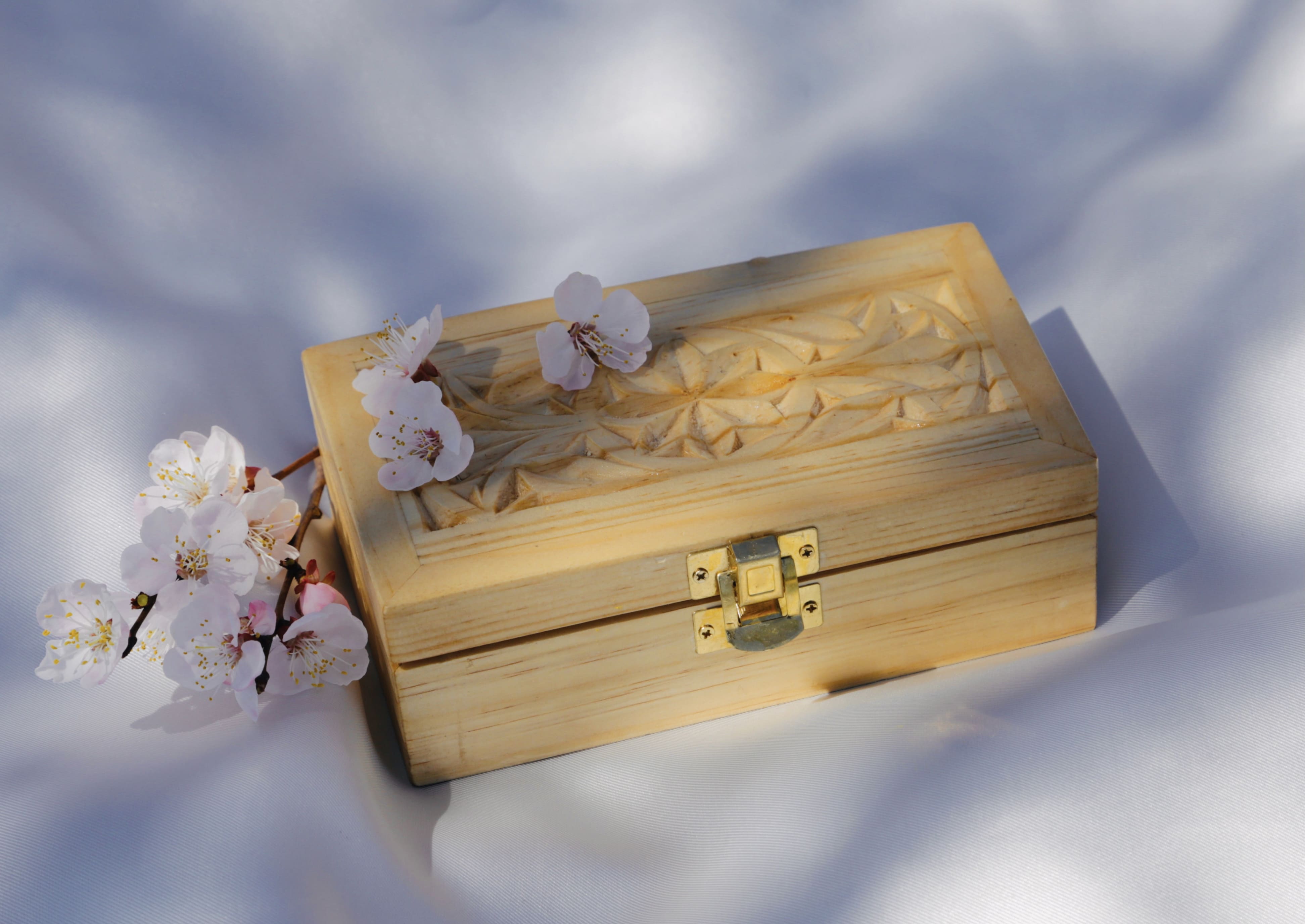 Carved wooden jewelry box