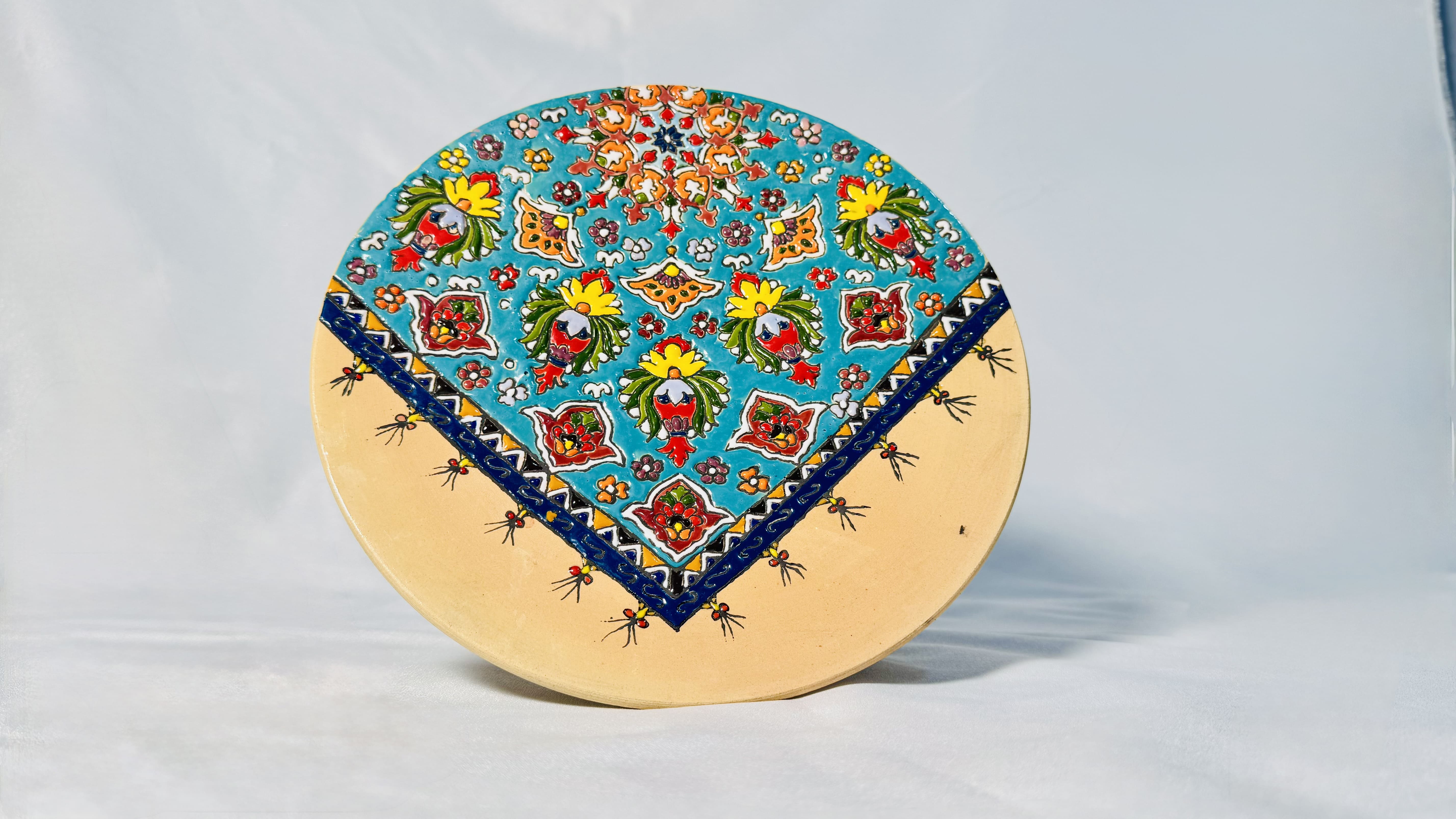 Enameled pottery plate