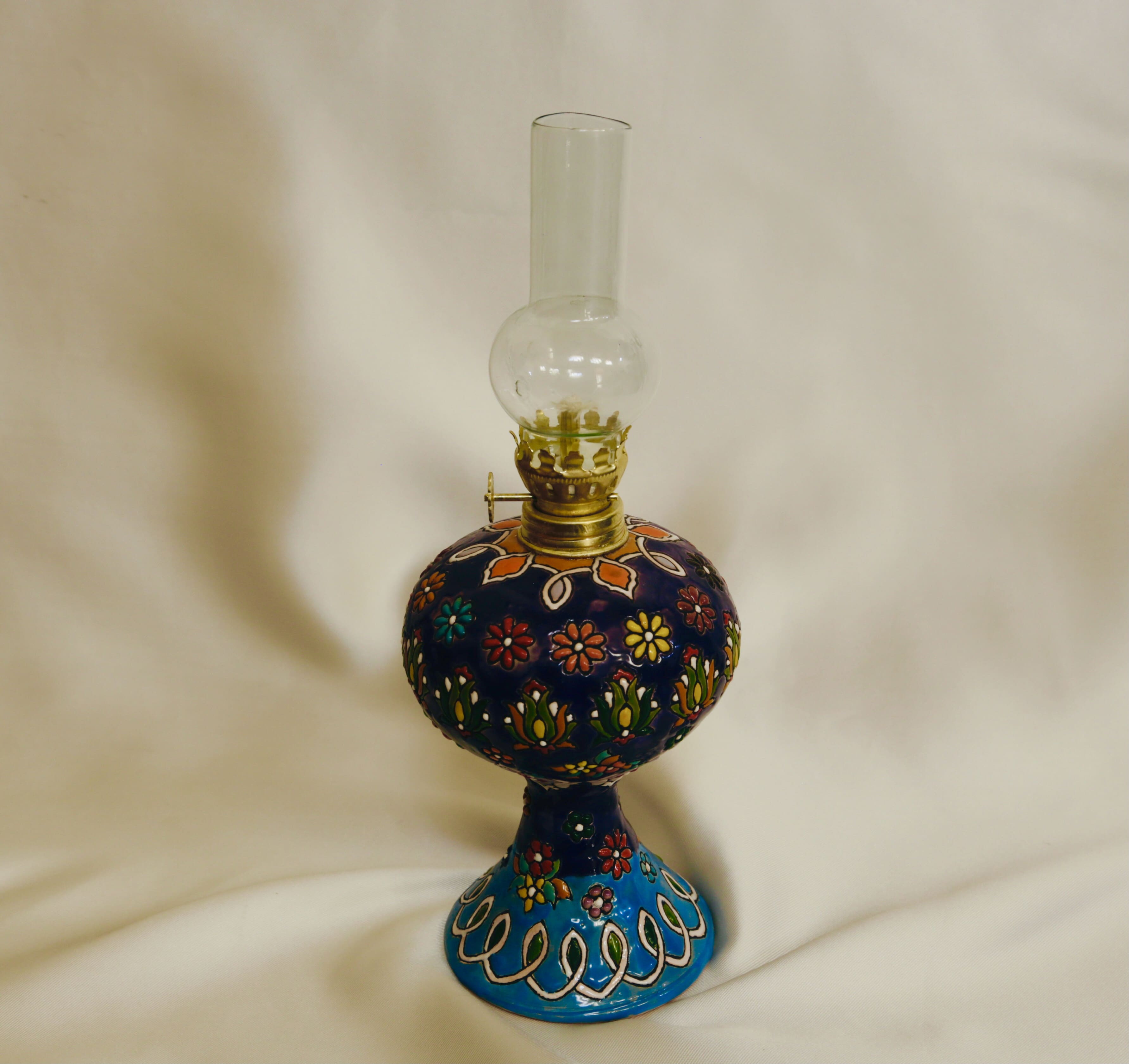 Enameled pottery lamp