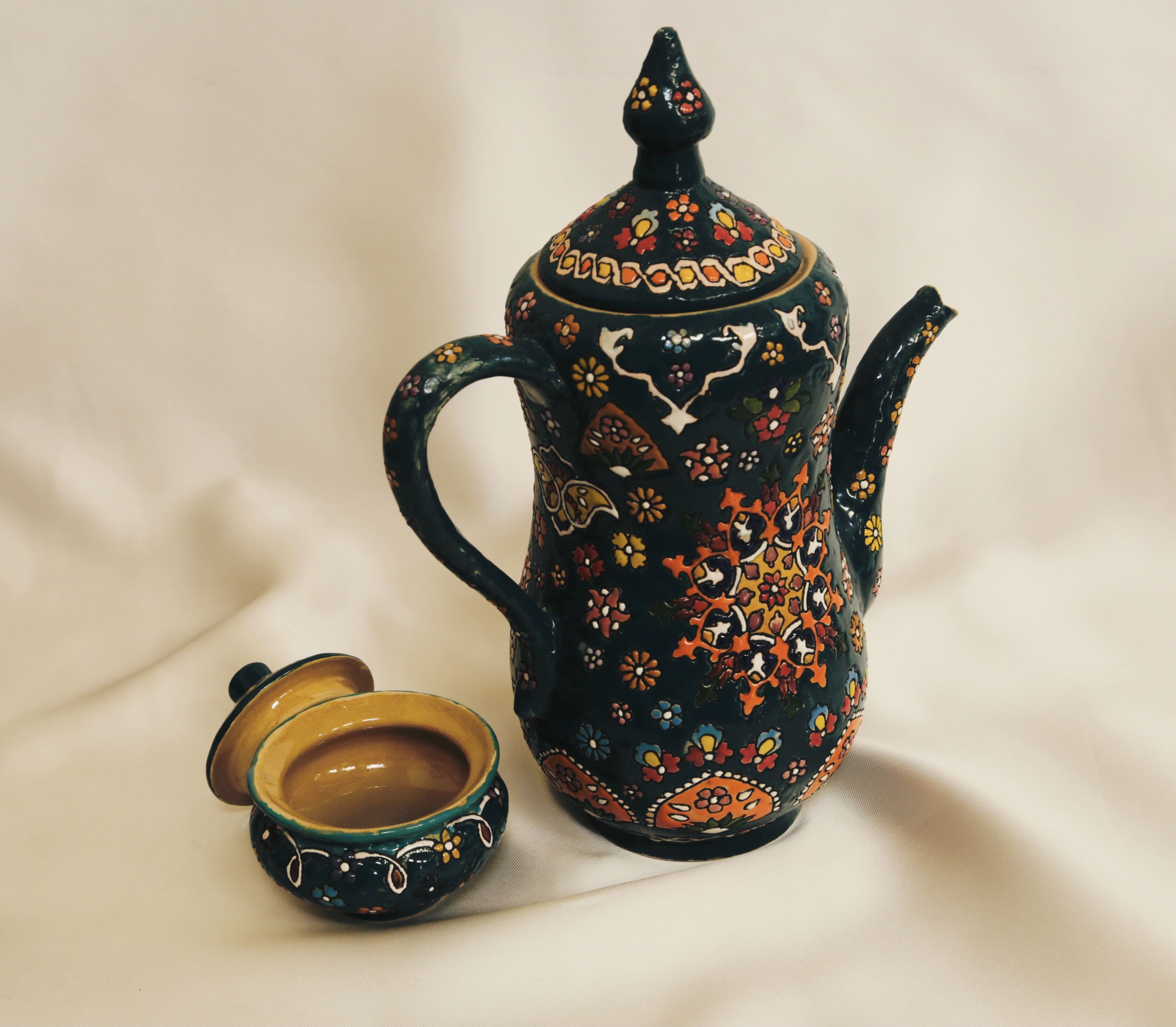 Enameled pottery teapot set